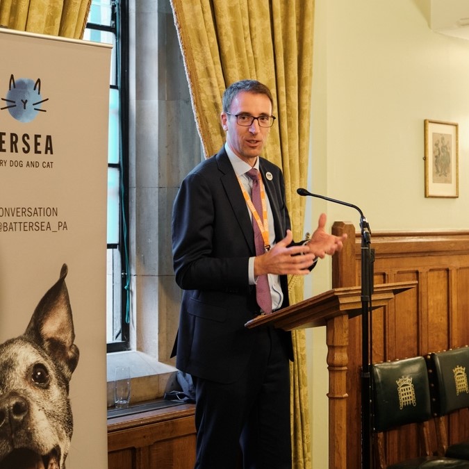 Peter Laurie, CEO of Battersea, addressing attendees at a Battersea event in Parliament